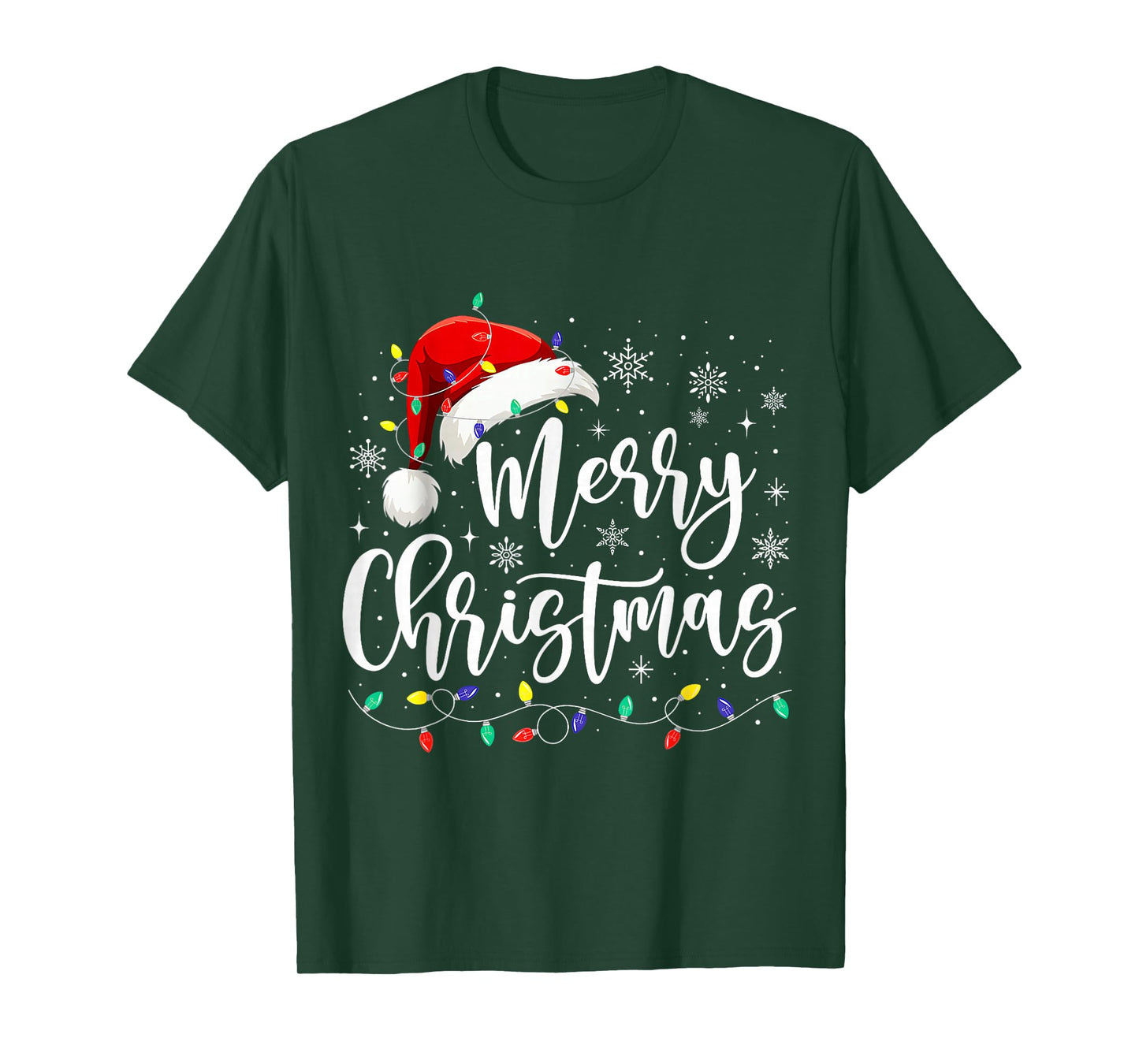 Merry Christmas Lights Red Santa Hat Xmas Family Men Women T-Shirt