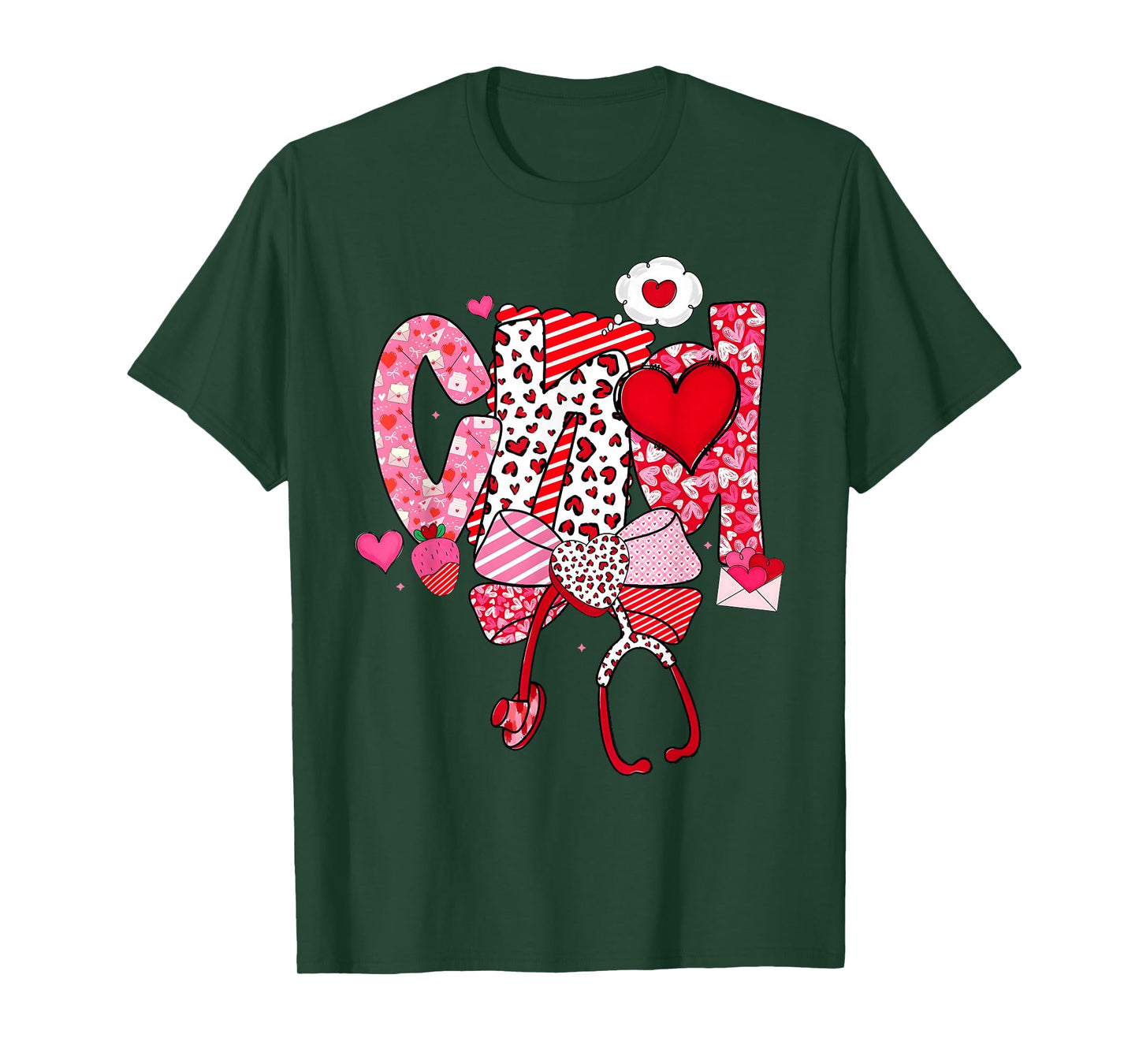 Happy Valentine CNA Nurse Coquette Bow Heart Girl Women T-Shirt