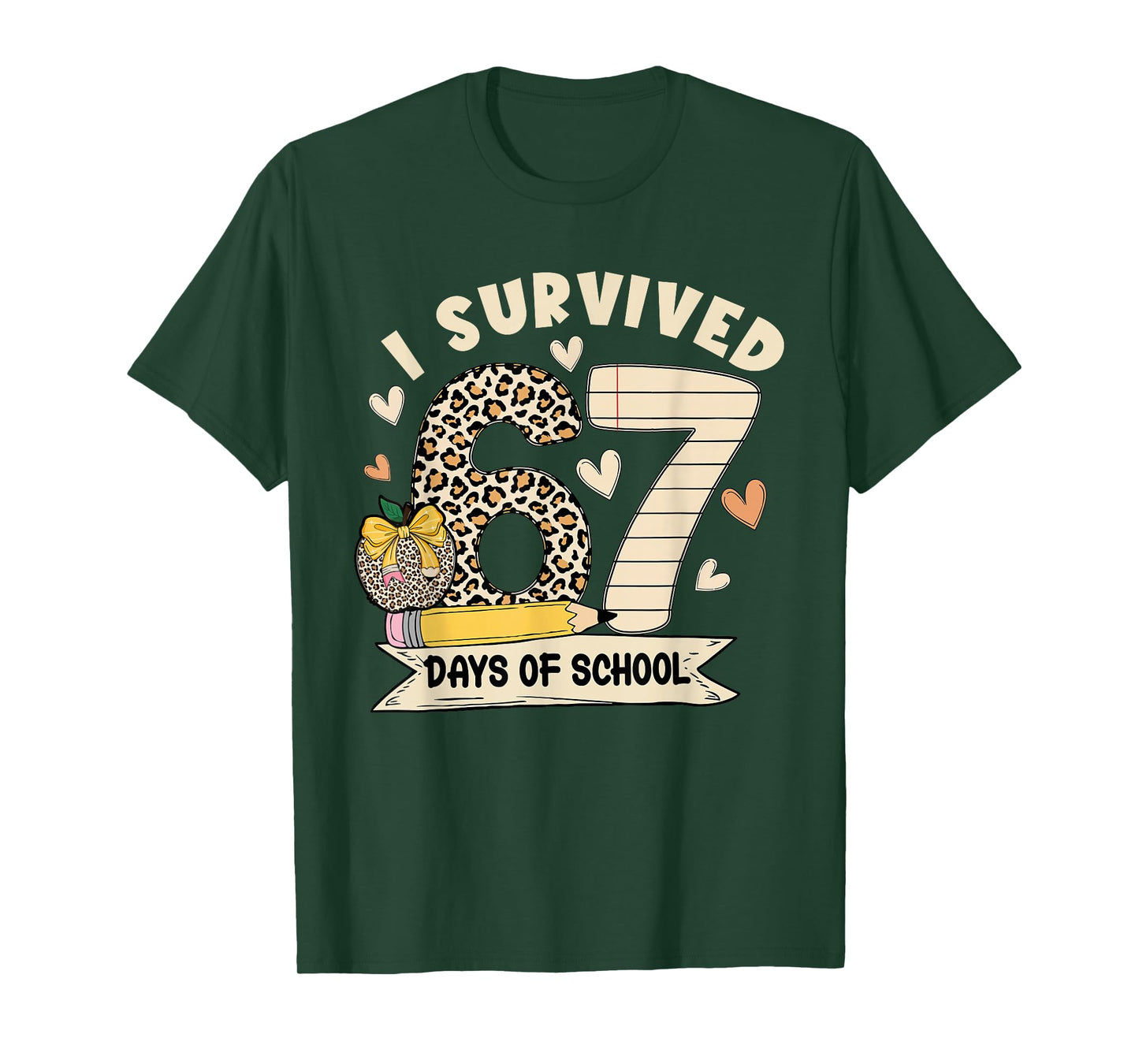 I Survived 67 Days of School Funny Leopard Student Style T-Shirt