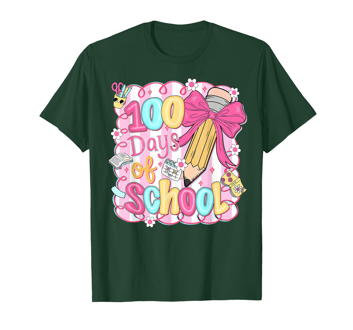 Preppy 100 Days of School Coquette Pencil Bow Girl Women T-Shirt