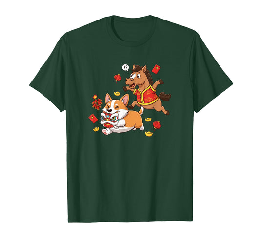 Chinese Horse Corgi Funny Kids Mens Womens Happy New Year T-Shirt