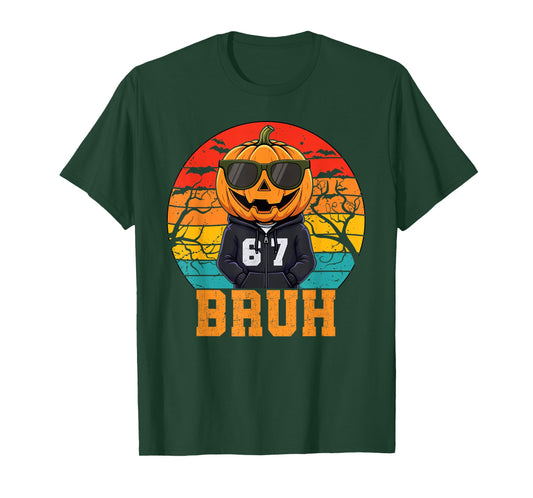 Retro Funny 67 Halloween Meme Bruh Cool Pumpkin Head Costume T-Shirt