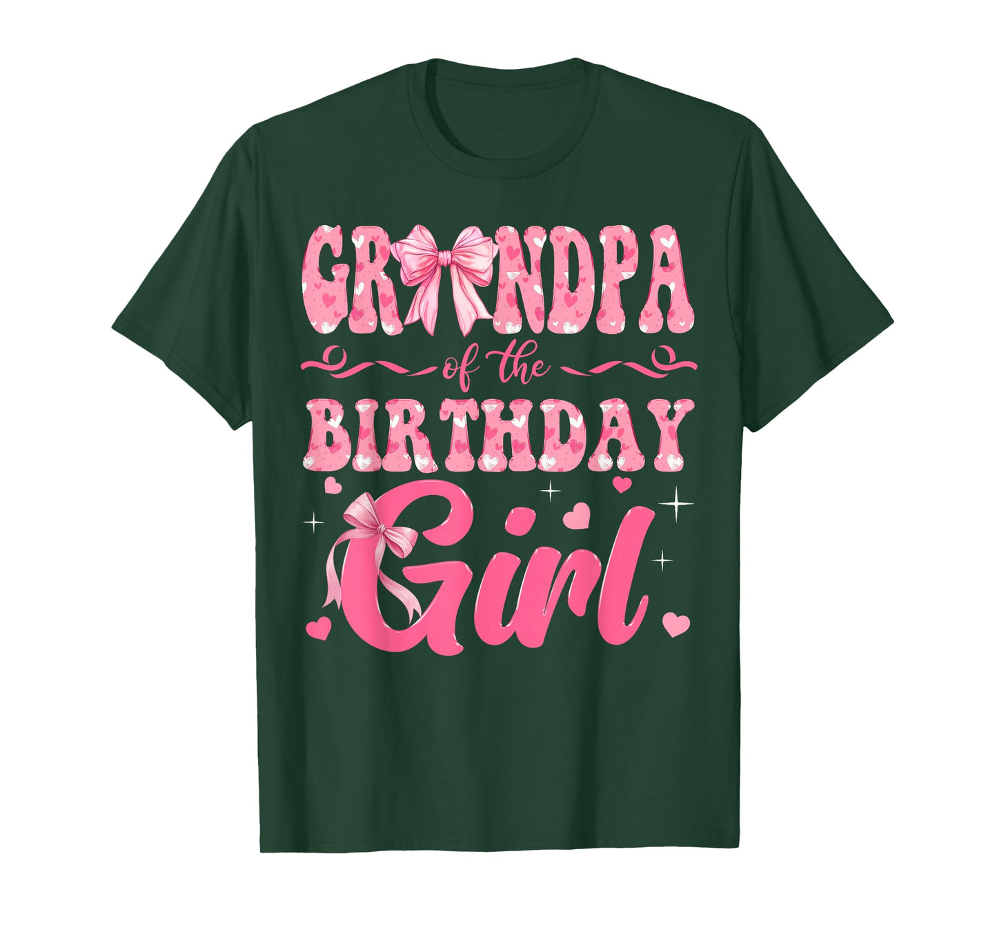 Grandpa of The Birthday Girl Family Pink Coquette Bow T-Shirt