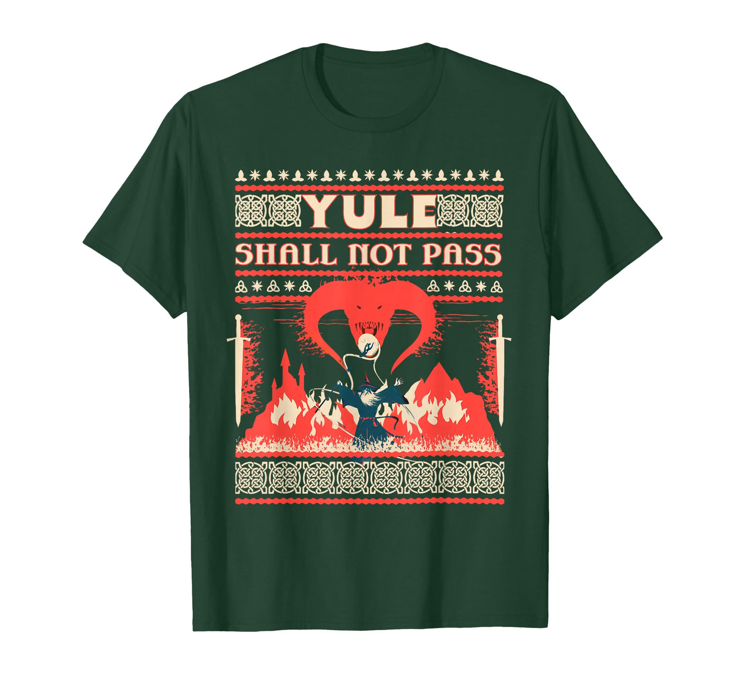 Yule Shall not Pass Fantasy Wizard Holiday Pun Funny Xmas T-Shirt