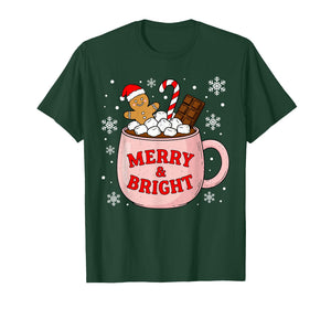 Merry and Bright Gingerbread Santa Hot Cocoa Christmas Xmas T-Shirt