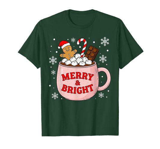 Merry and Bright Gingerbread Santa Hot Cocoa Christmas Xmas T-Shirt
