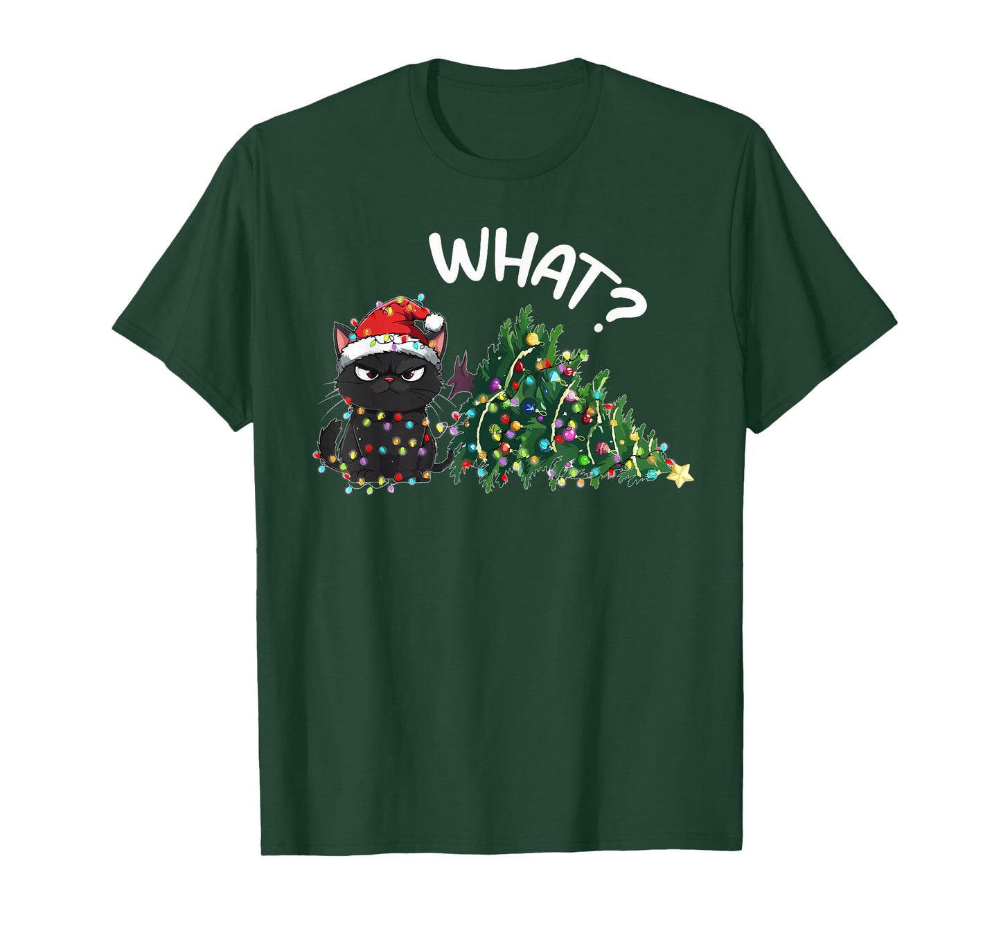 Funny Black Cat What? Christmas Tree Funny Cat Lover T-Shirt