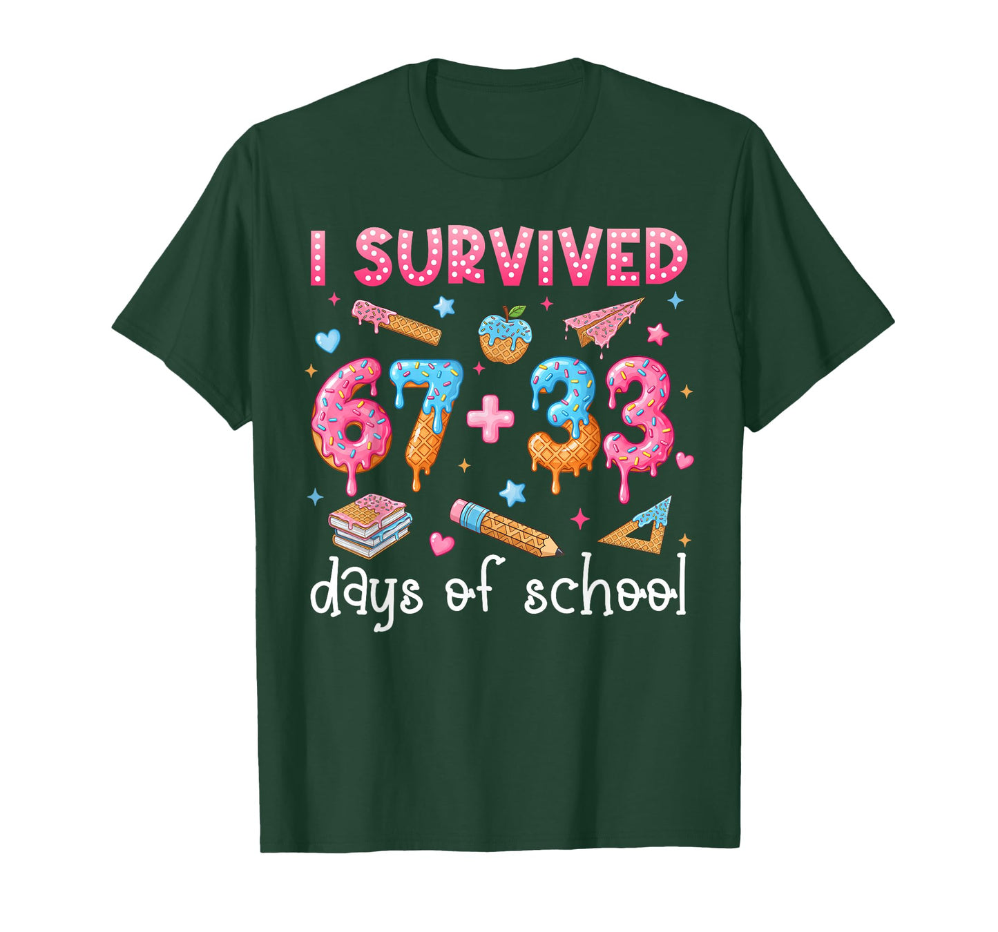 100 Days Survived Ice Cream Drip Funny 100th Day of School T-Shirt