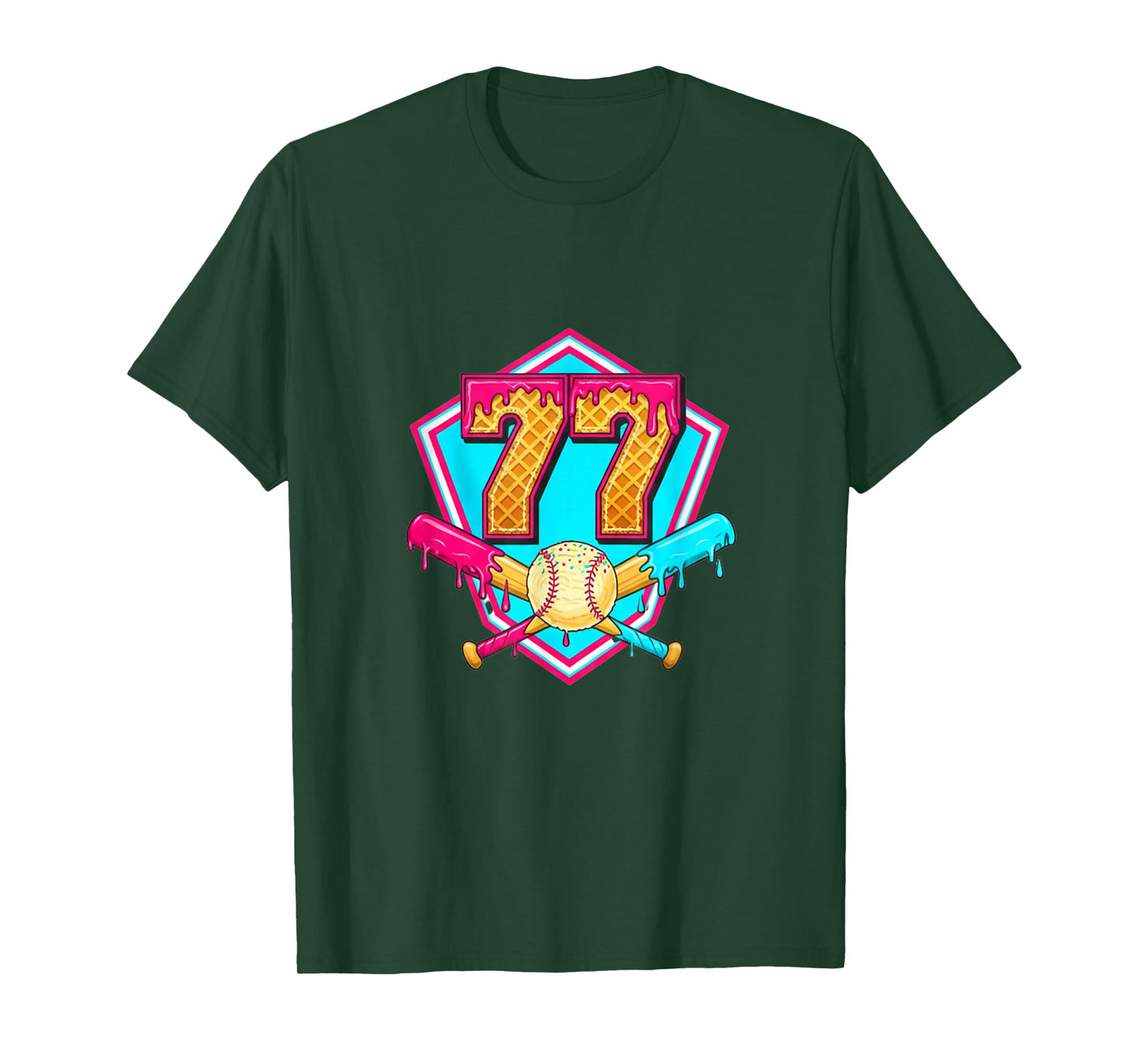 Baseball Drip Jersey Number 77 for Players & 77th Birthday T-Shirt