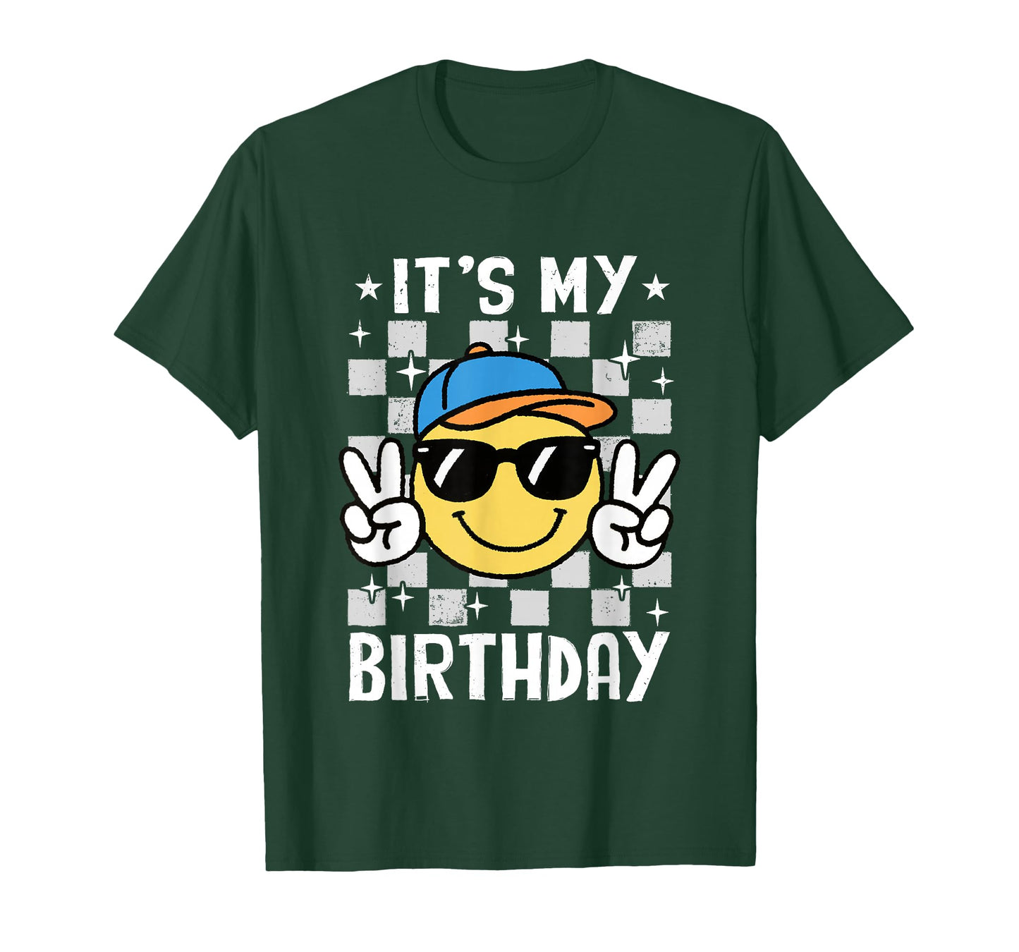 It's My Birthday Checkered Smile Face Bday Party Boys Kids T-Shirt