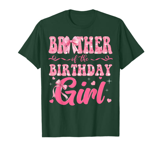 Brother of The Birthday Girl Family Pink Coquette Bow T-Shirt