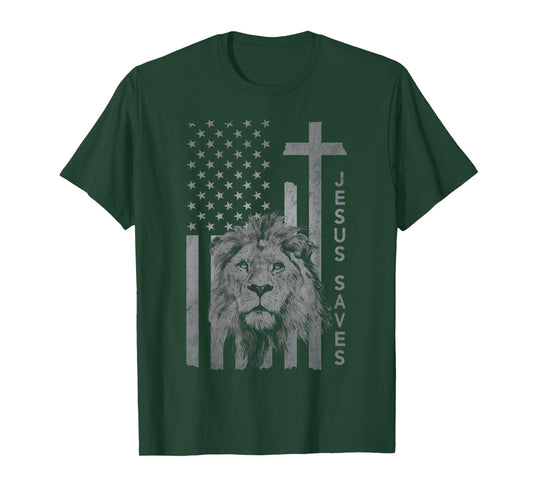 Jesus Saves American Flag Cross Christian T-Shirt