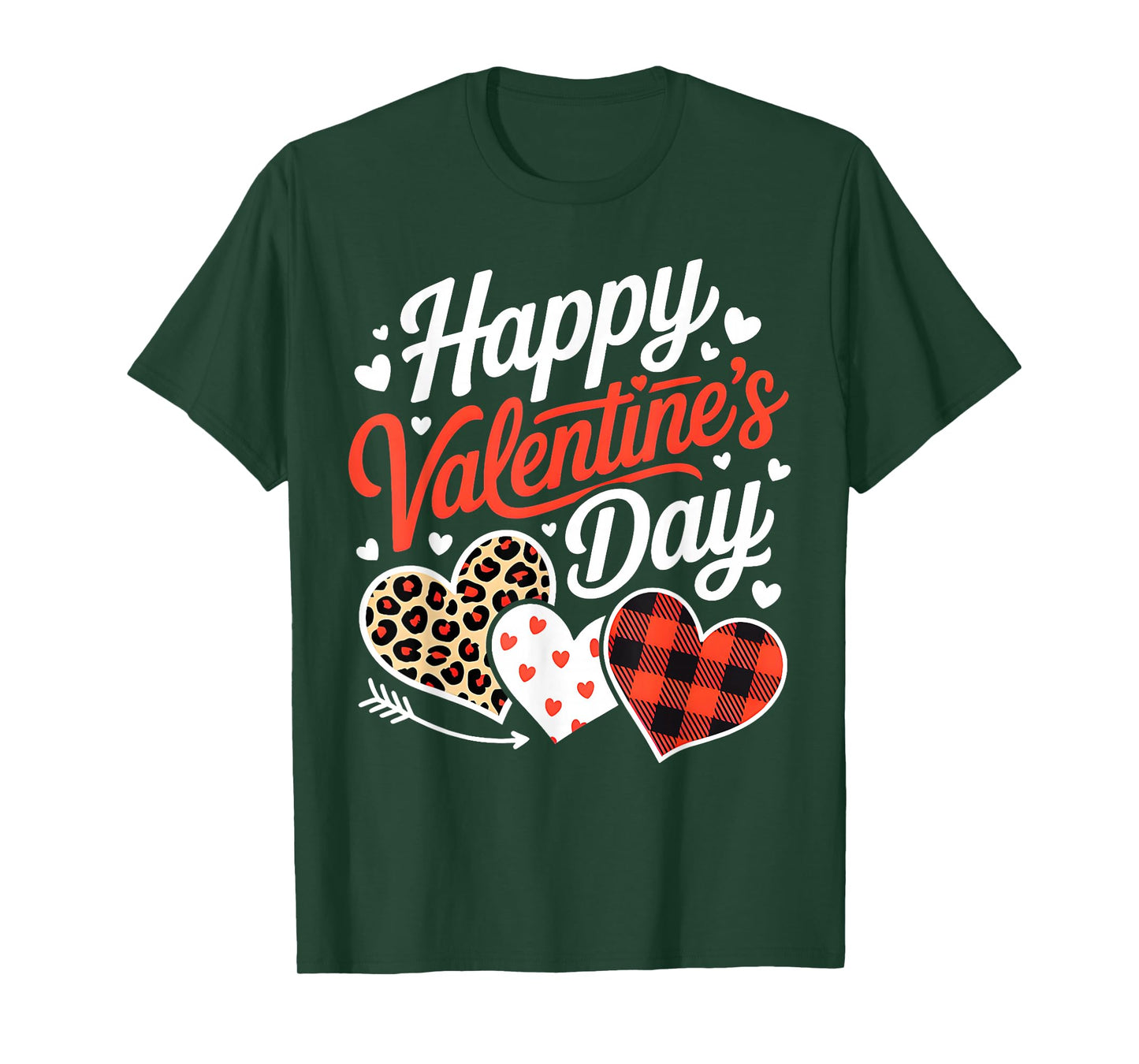 Funny Happy Valentines Cute Hearts Leopard Buffalo Plaid T-Shirt
