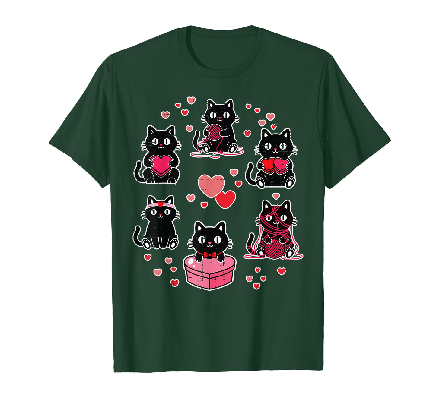 Valentines Day Black Cats Heart Yarn Kitten Girls Kid Women T-Shirt