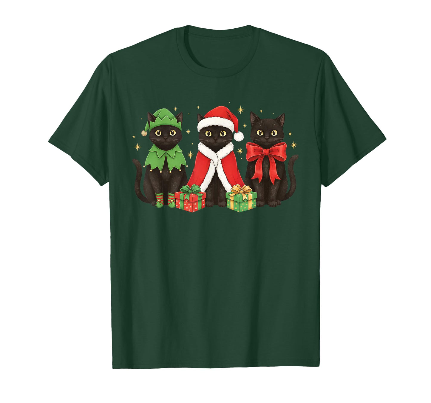 Retro Black Cat Christmas Holiday X-Mas Funny Santa Hat Elf T-Shirt