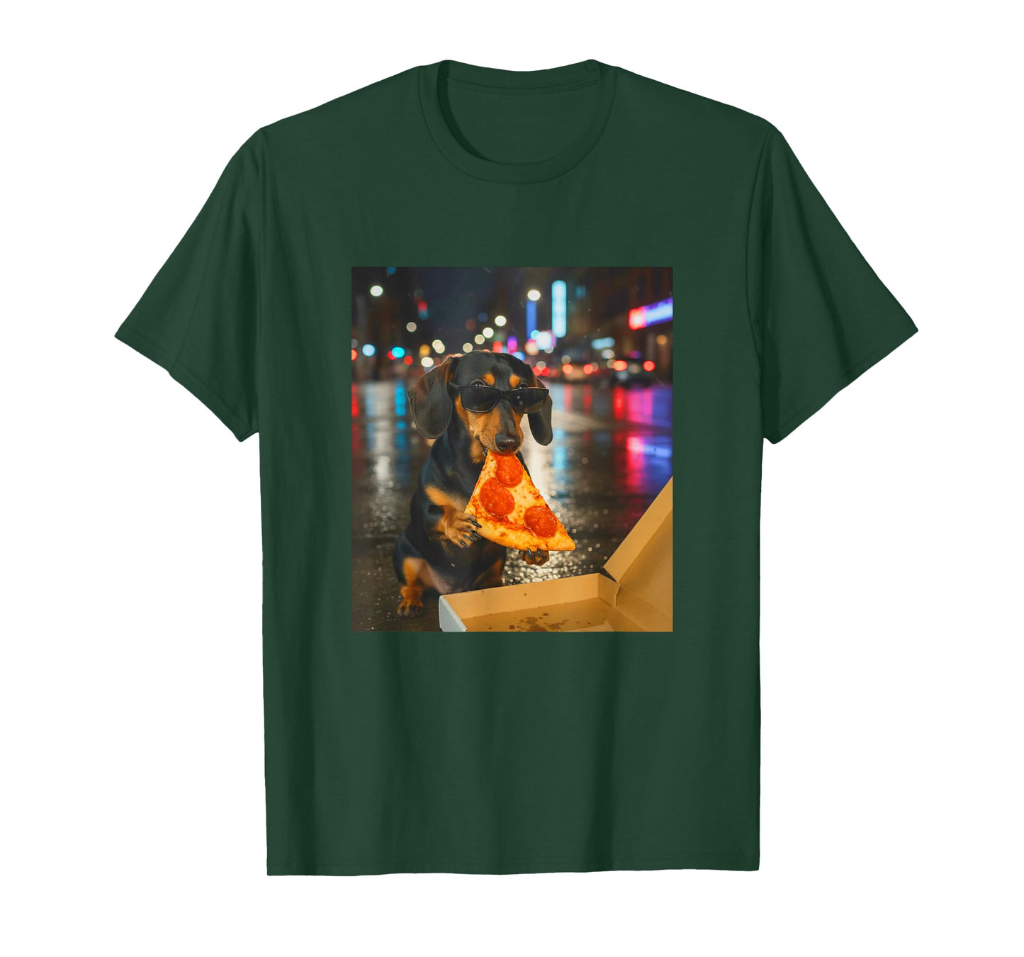 Funny Dachshund Dog Eating Pizza Meme Retro T-Shirt