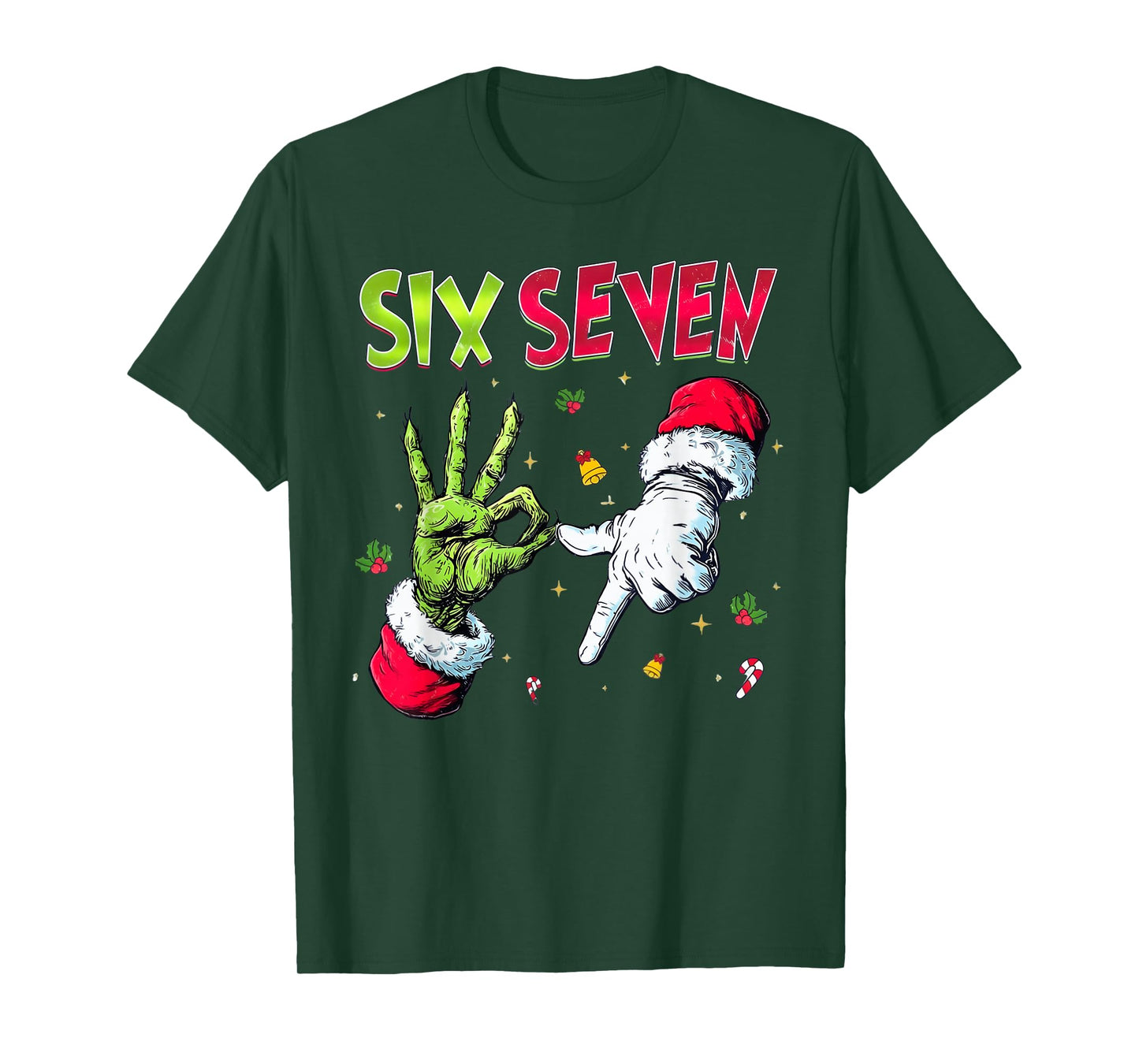 6 7 Six Seven Christmas Hand Gen Z Alpha Meme Slang Xmas T-Shirt