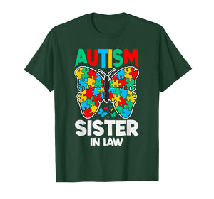 Autism Sister-in-Law Butterfly Awareness Puzzle Piece Ribbon T-Shirt