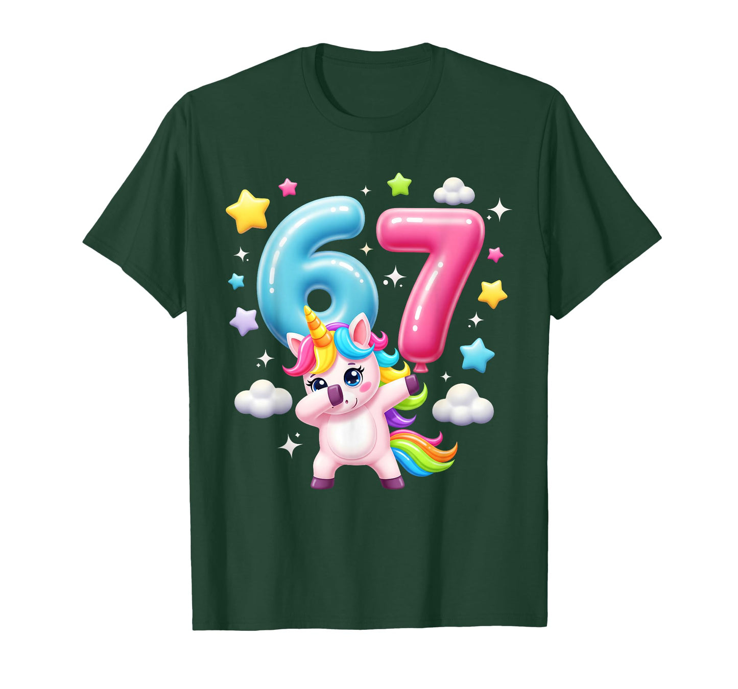 Funny 67 Brainrot Meme Six Seven Unicorn Dab for Girls Kids T-Shirt