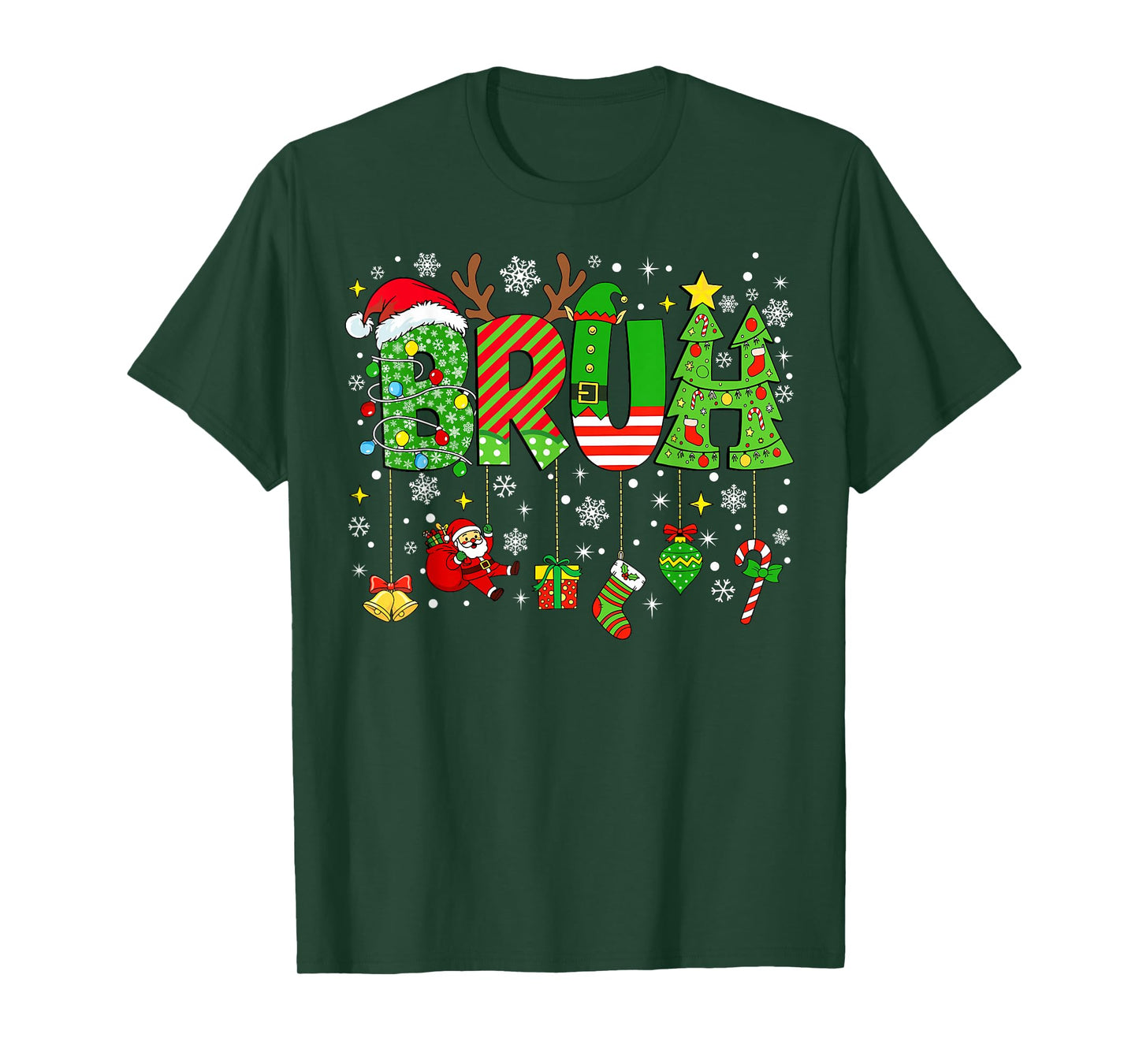 Bruh Funny Christmas Shirt for Teens Boys Kids Xmas Pajamas T-Shirt