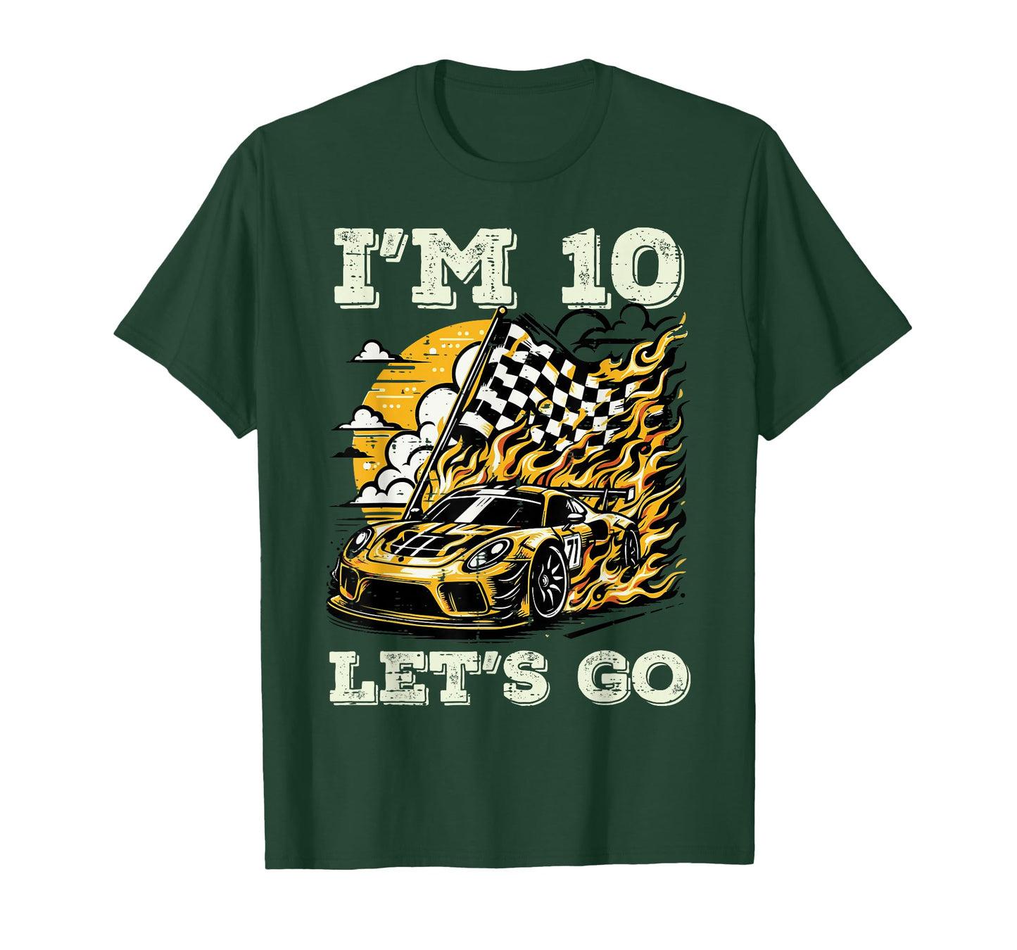 10th Birthday Race Car Flag Im 10 Years Old Bday Boys Kids T-Shirt