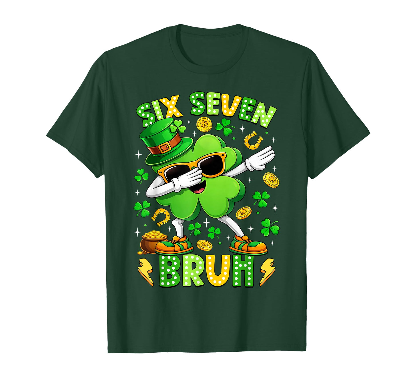 Six Seven Bruh Meme 67 Dabbing Shamrock St Patricks Day Kids T-Shirt