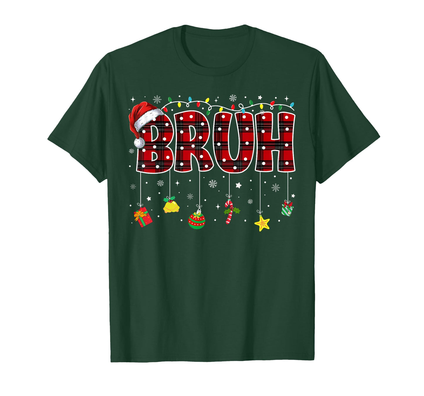 Bruh Funny Christmas Red Plaid Teens Boys Kids Xmas Pajamas T-Shirt