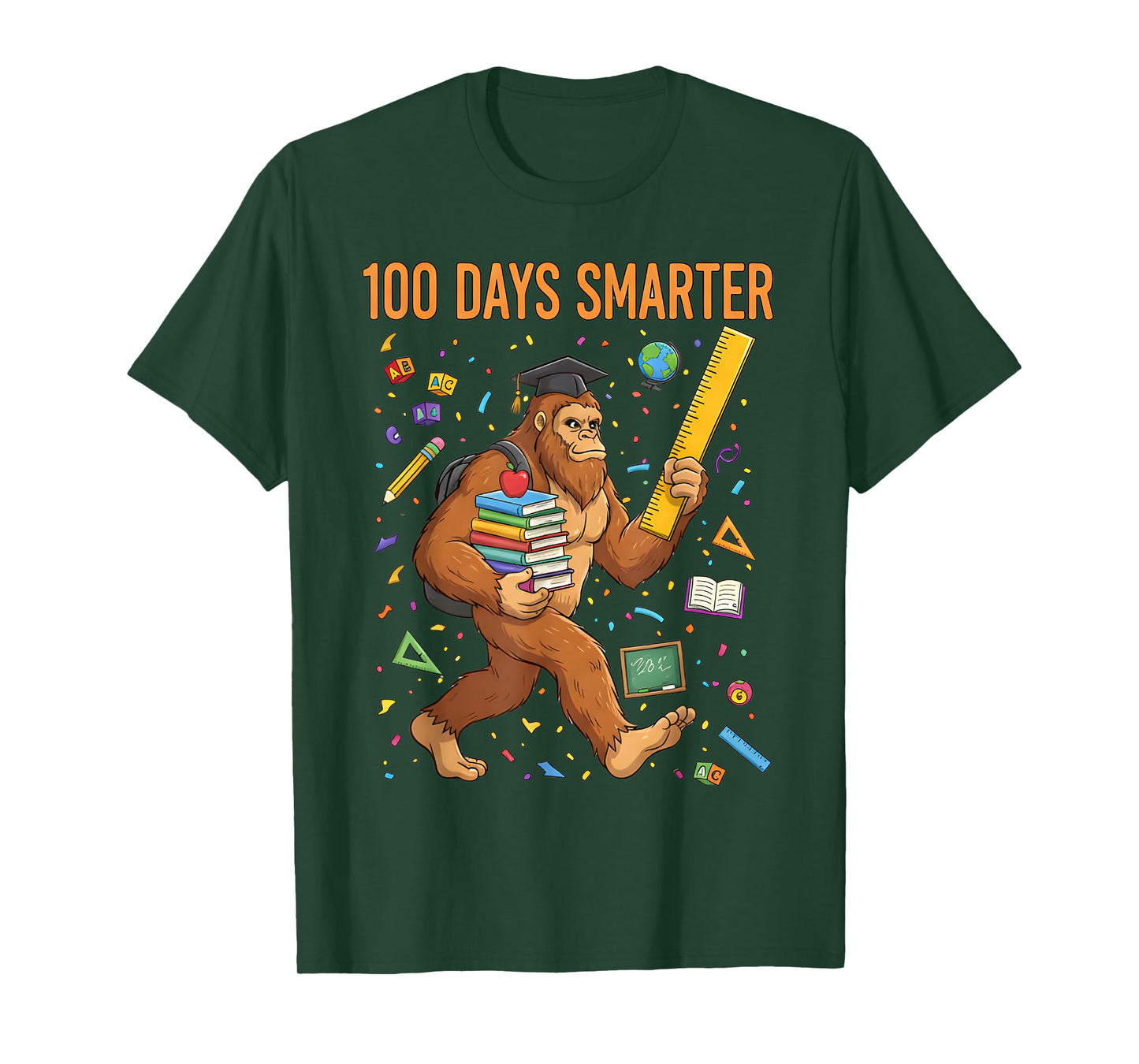 100 Days Smarter Bigfoot 100th Day of School Boys Kids T-Shirt
