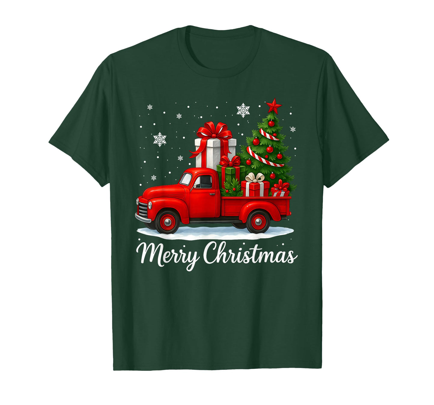 Vintage Merry Christmas Red Truck Funny Xmas Tree Boys Men T-Shirt