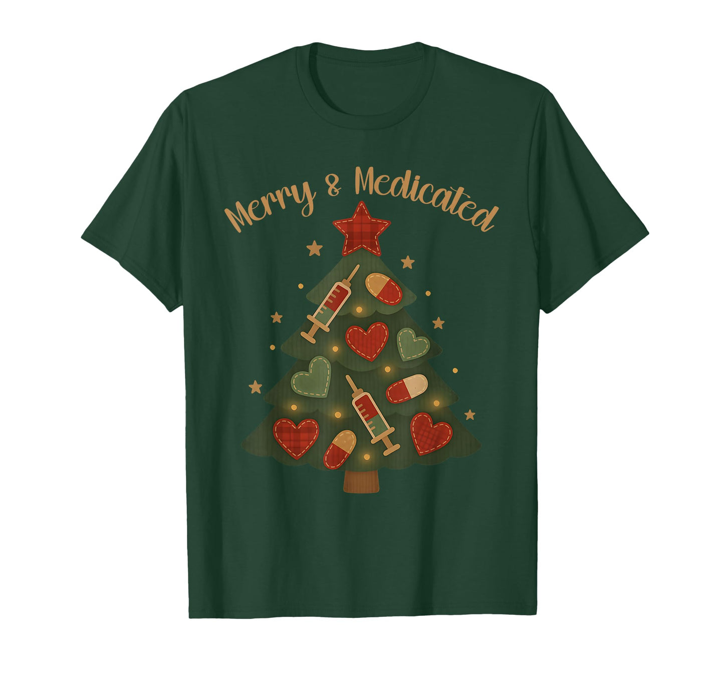 Merry and Medicated RN Nurse Christmas Tree Funny Medical T-Shirt