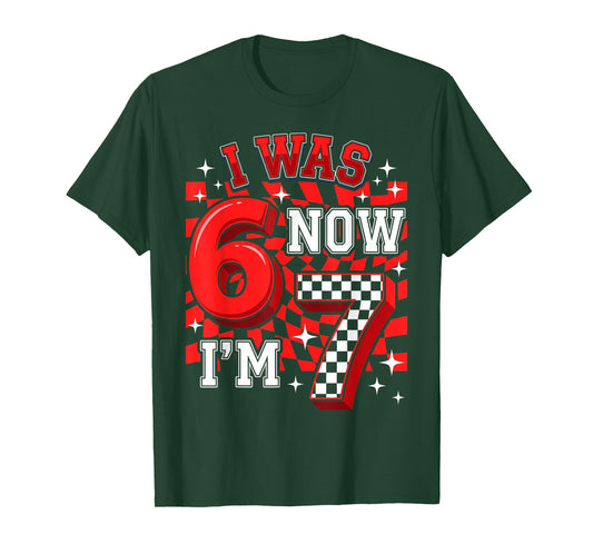 Red Checkered I was 6 Now I'm 7 Funny 67 Birthday Boy T-Shirt