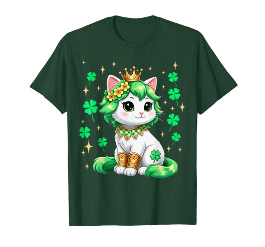 Cute Cat Shamrock St Patricks Day Girls Kids Women's T-Shirt