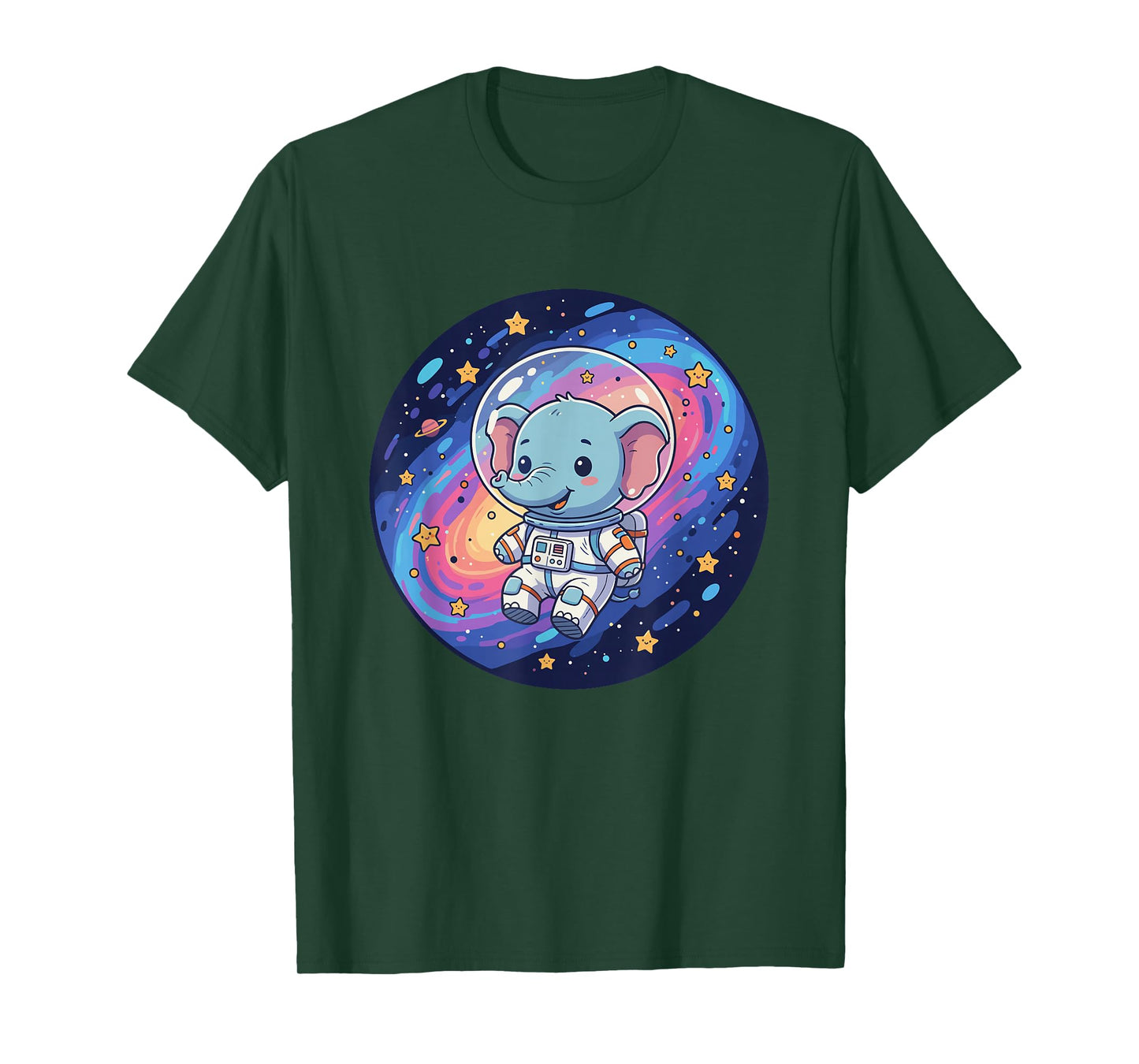 Astronaut Elephant in Colorful Galaxy Space T-Shirt