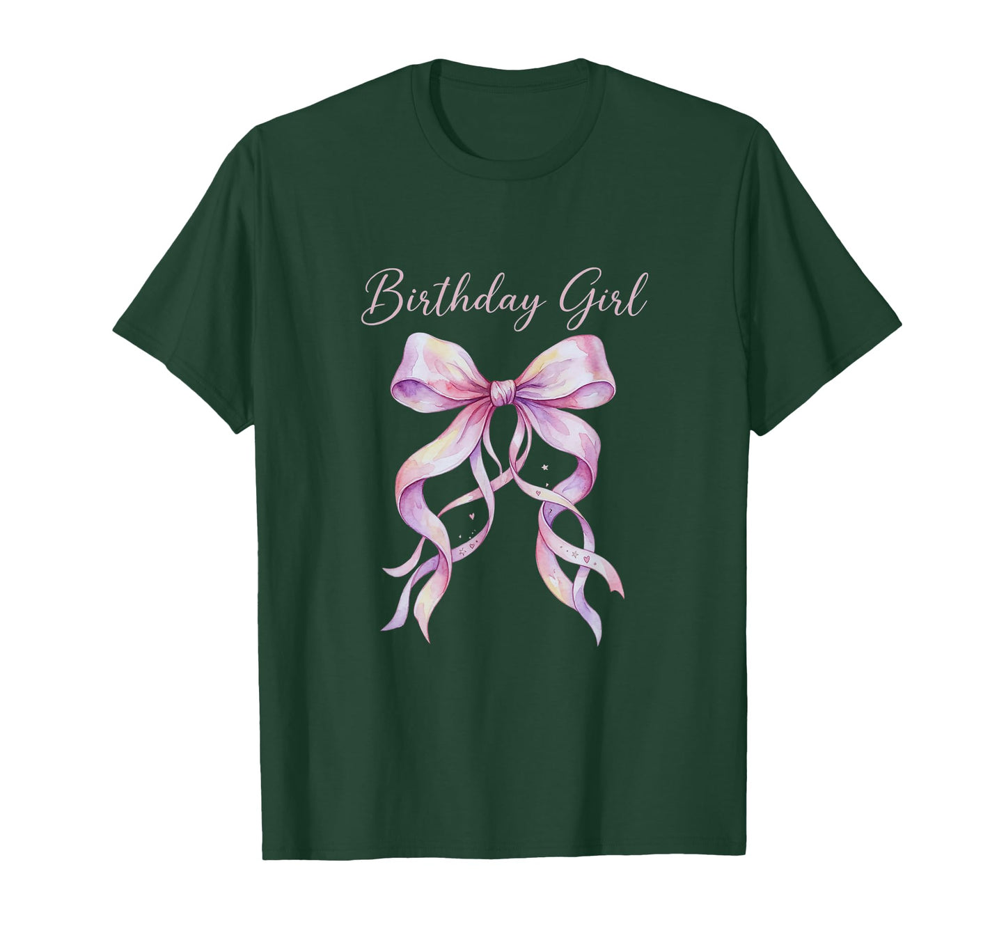 Coquette Birthday Girl Pink Watercolor Bow Aesthetic T-Shirt