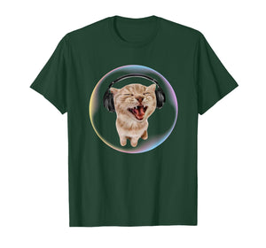 Frutiger Aero Cat Wearing Headphones Bubble 2000s Gen-Z Meme T-Shirt