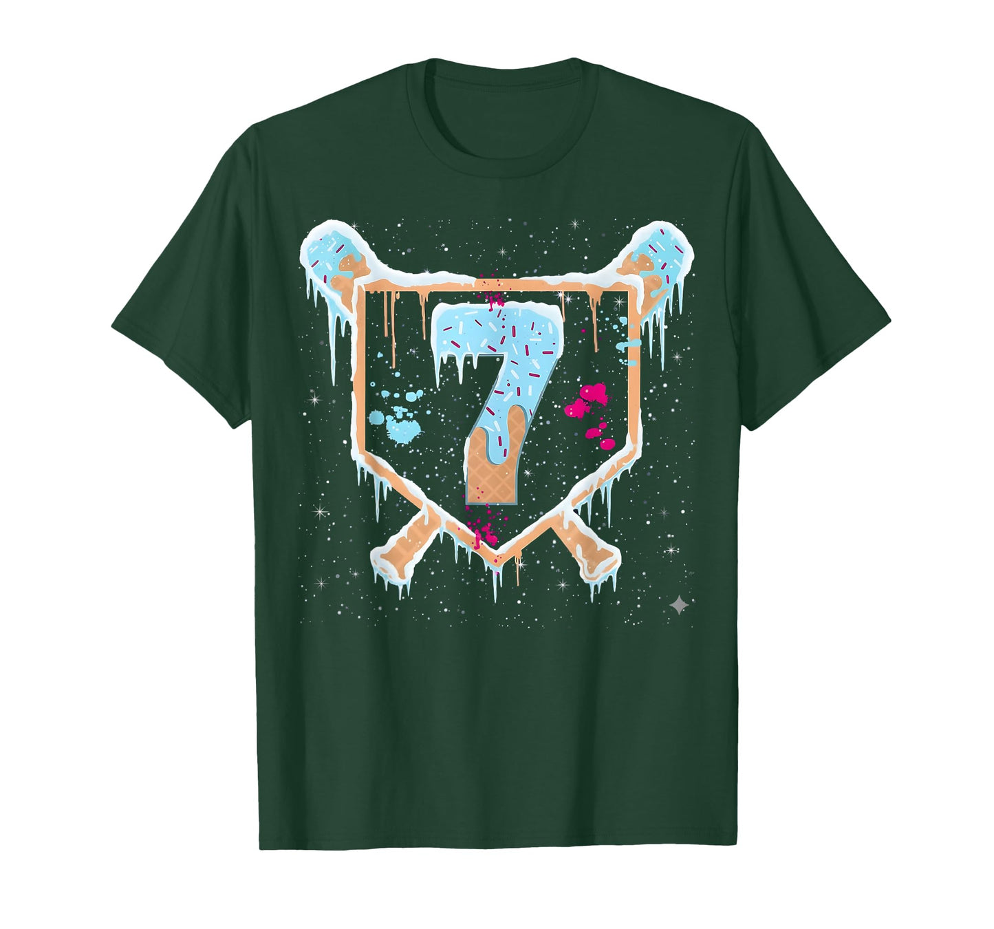 Baseball 7 Year Old Ice Cream Drip 7th Birthday Boy Number 7 T-Shirt
