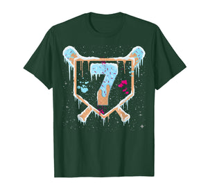 Baseball 7 Year Old Ice Cream Drip 7th Birthday Boy Number 7 T-Shirt