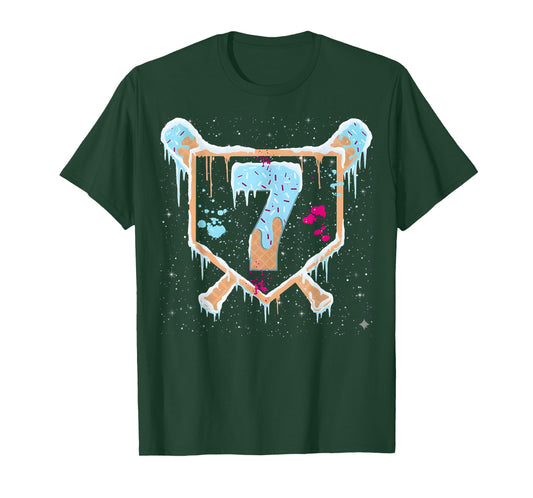 Baseball 7 Year Old Ice Cream Drip 7th Birthday Boy Number 7 T-Shirt