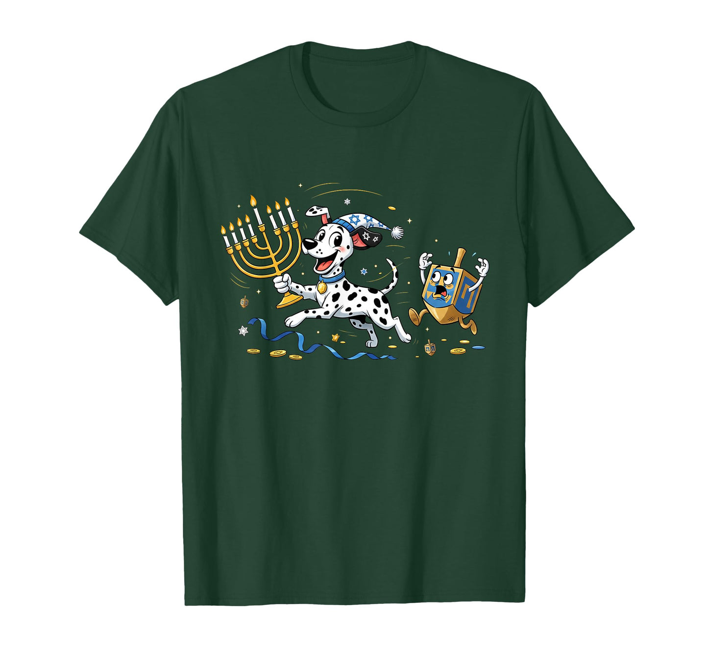 Funny Dalmatian Dreidel Menorah Hanukkah Kids Womens Mens T-Shirt