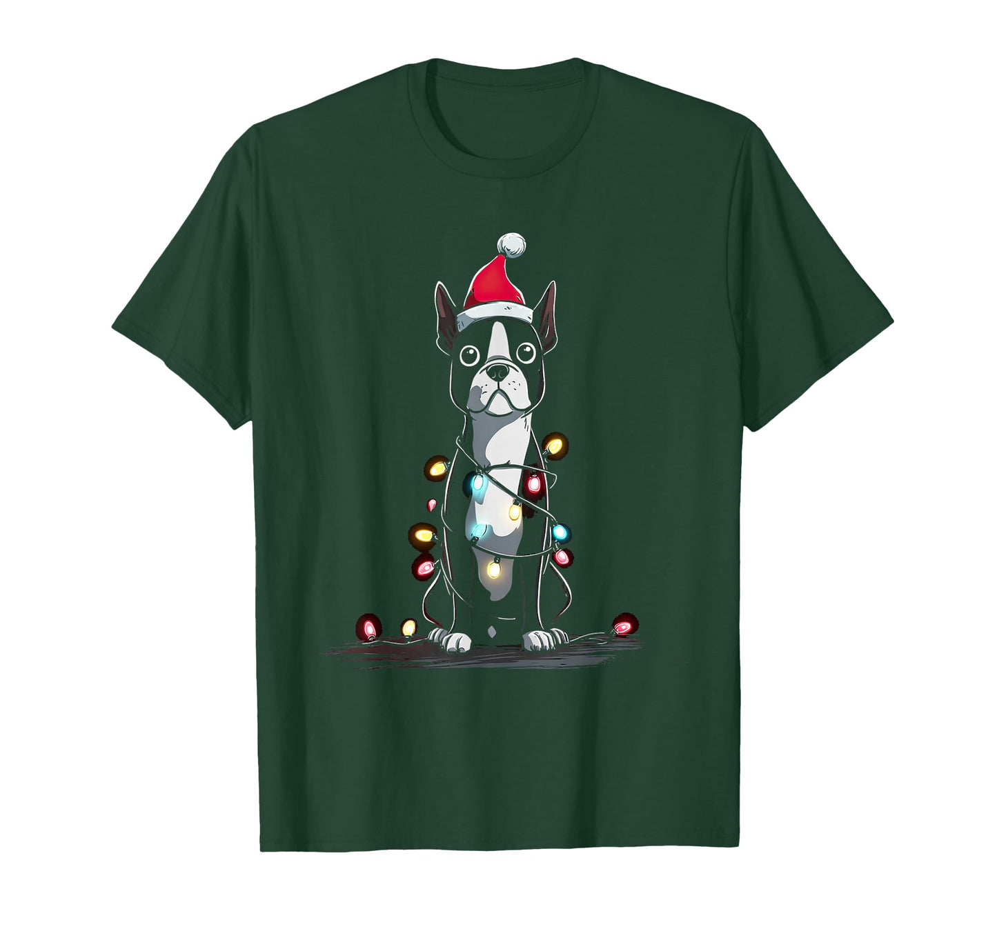 Funny Boston Terrier Christmas Graphics Dog Lights Lover T-Shirt