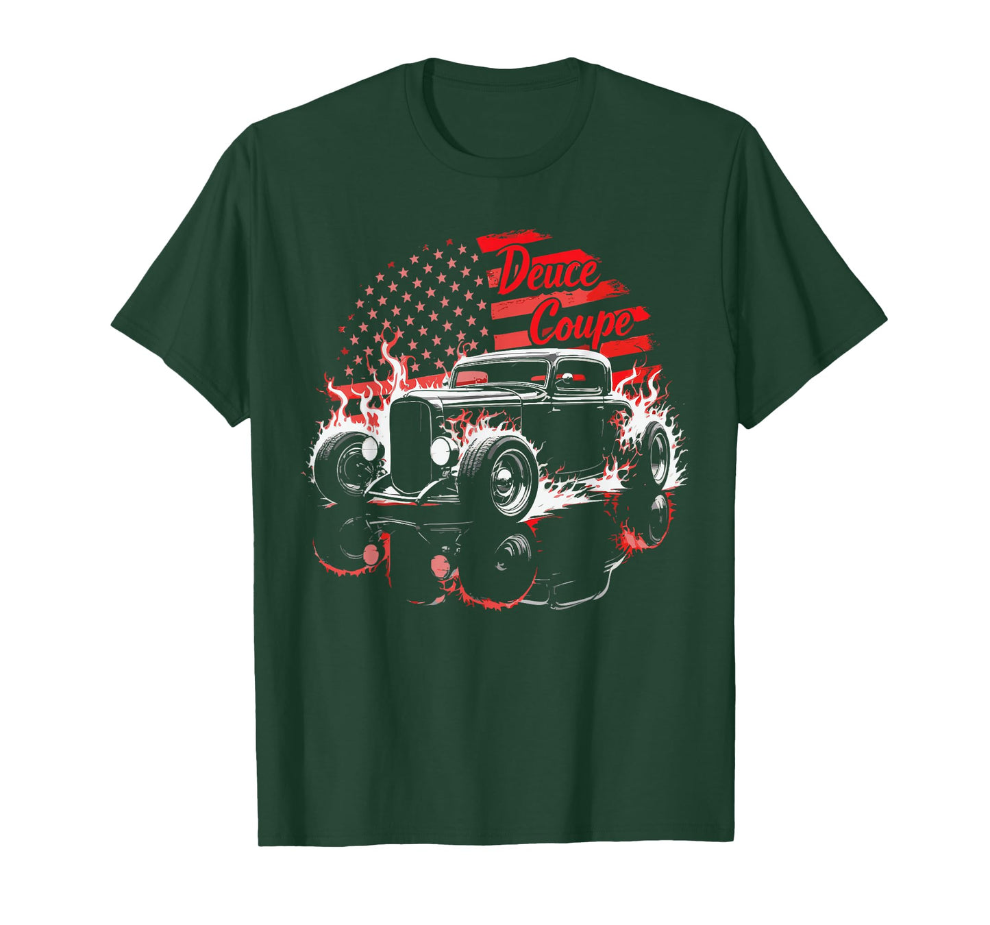 1932 Deuce Coupe Classic Flame Silhouette USA Flag T-Shirt