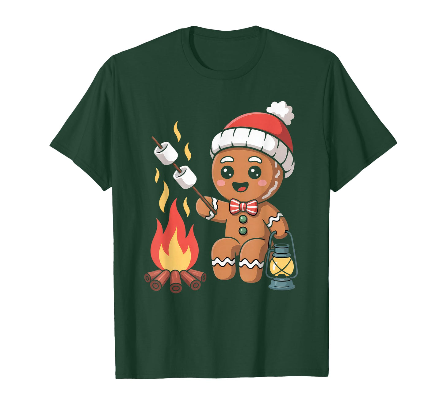 Gingerbread Marshmallow Roaster Camping Christmas T-Shirt