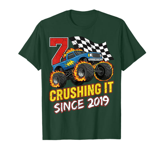 Birthday Monster Truck 7 Year Old Boys 7th Party Born 2019 T-Shirt