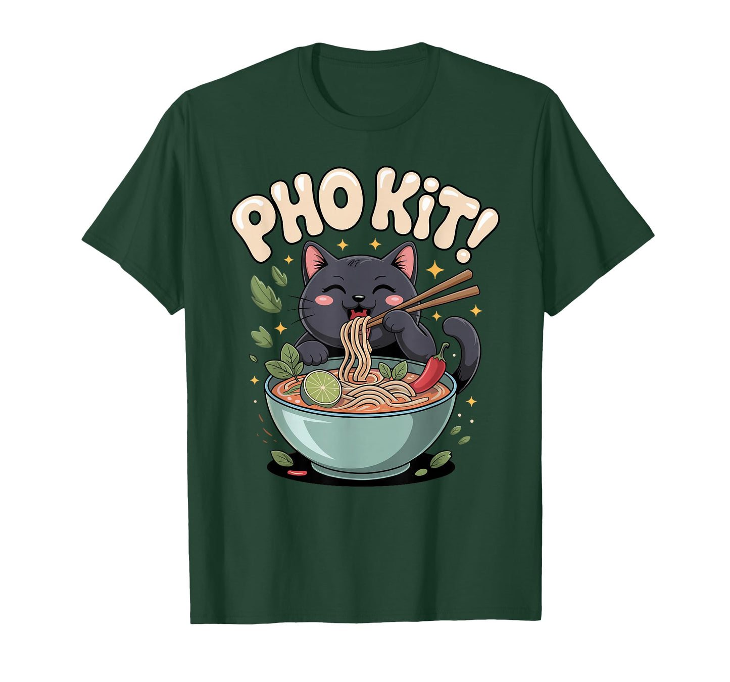 Black Noodle Cat Vietnamese Food Pho Kit T-Shirt
