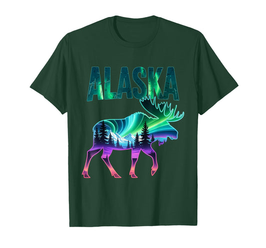Alaska Northern Lights Viewing Moose Vacation Trip T-Shirt