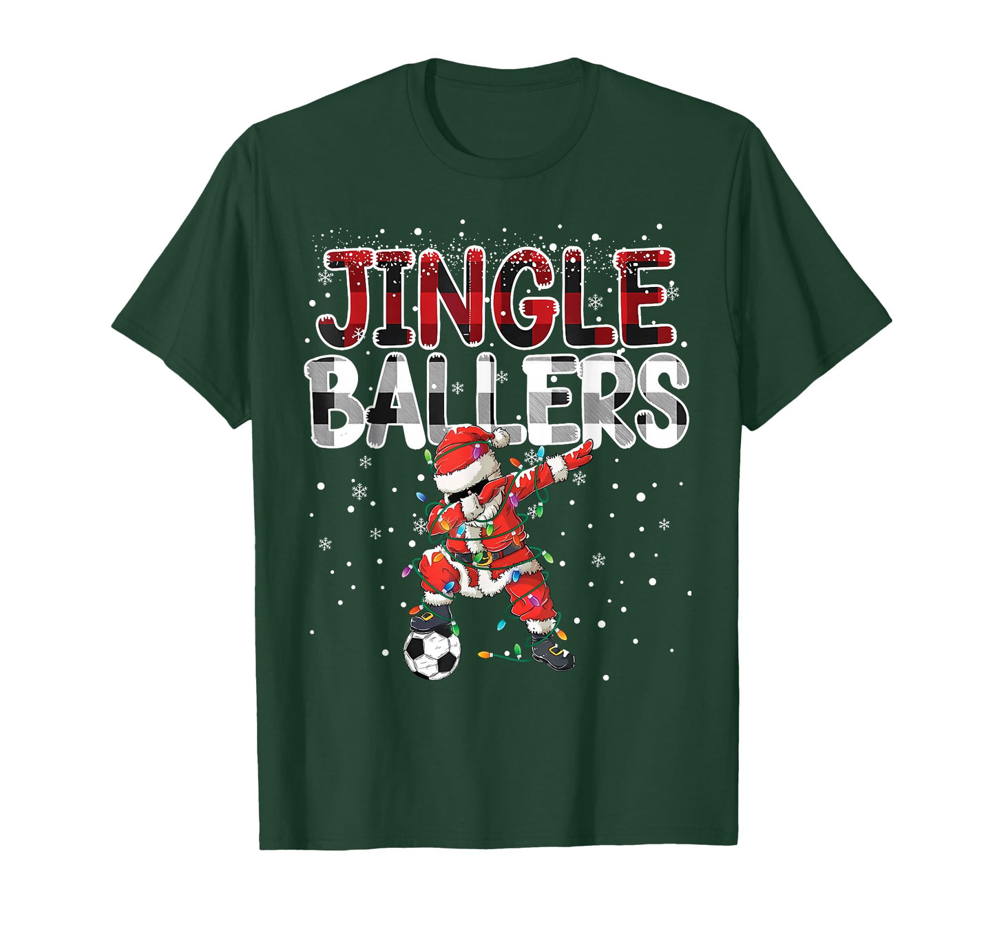 Jingle Ballers Santa Football Christmas Soccer Plaid T-Shirt