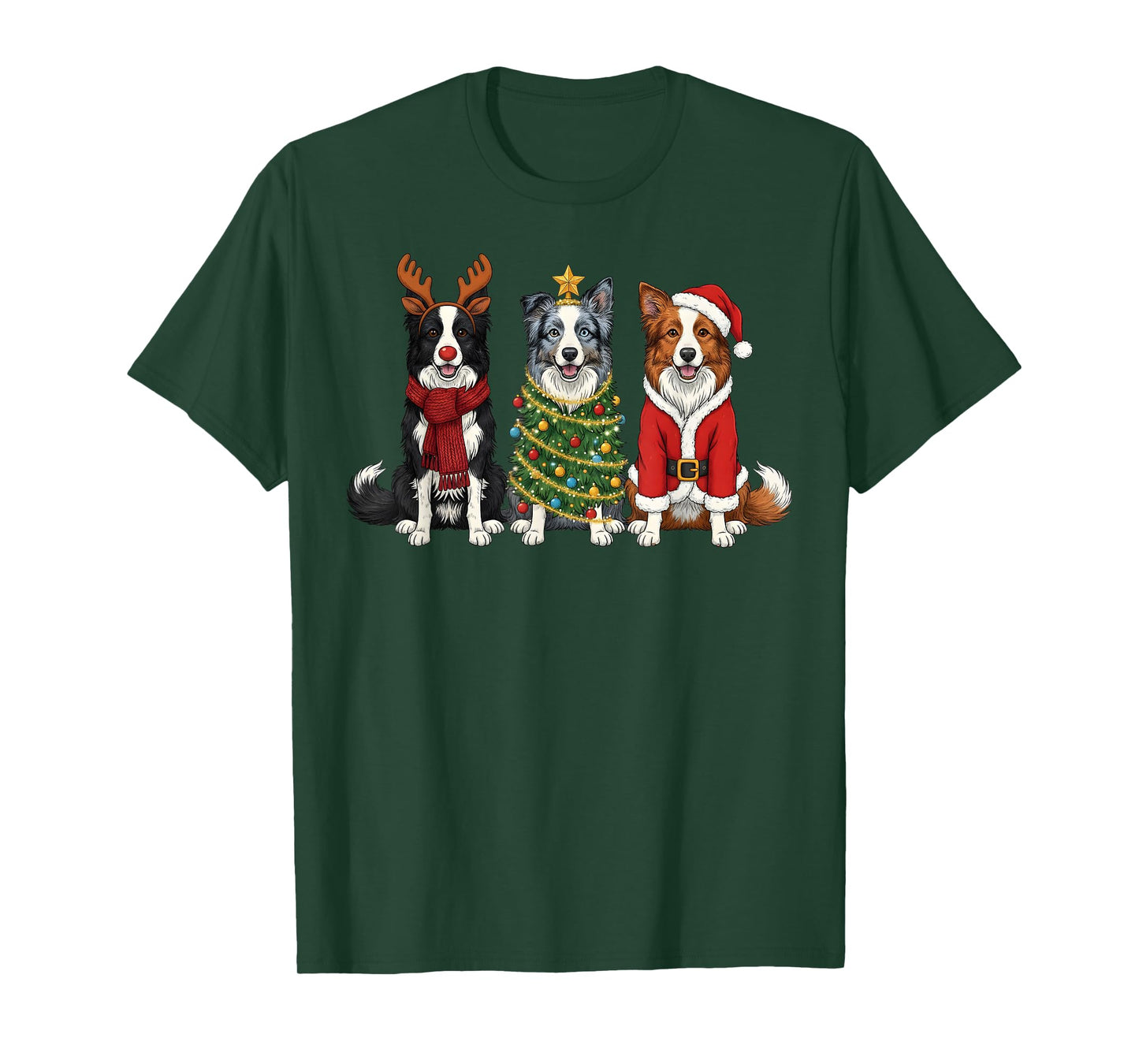 Retro Christmas Border Collie Santa Reindeer Dog Lover T-Shirt