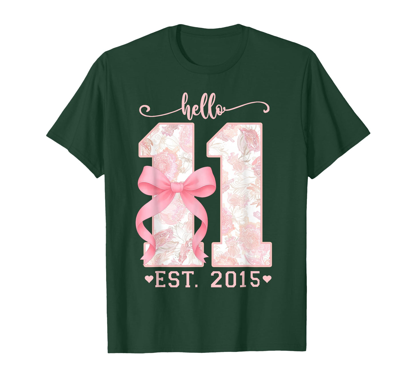 Hello Eleven Est 2015 Pink Coquette Bow 11th Birthday Girl T-Shirt