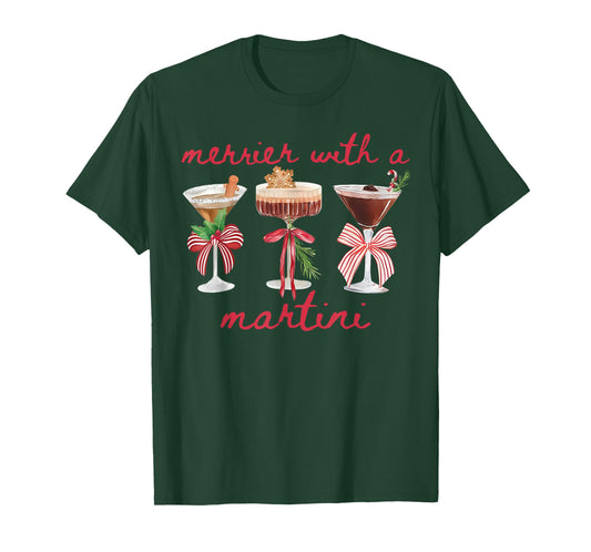 Merrier with A Martini Funny Bachelorette Merry Christmas T-Shirt