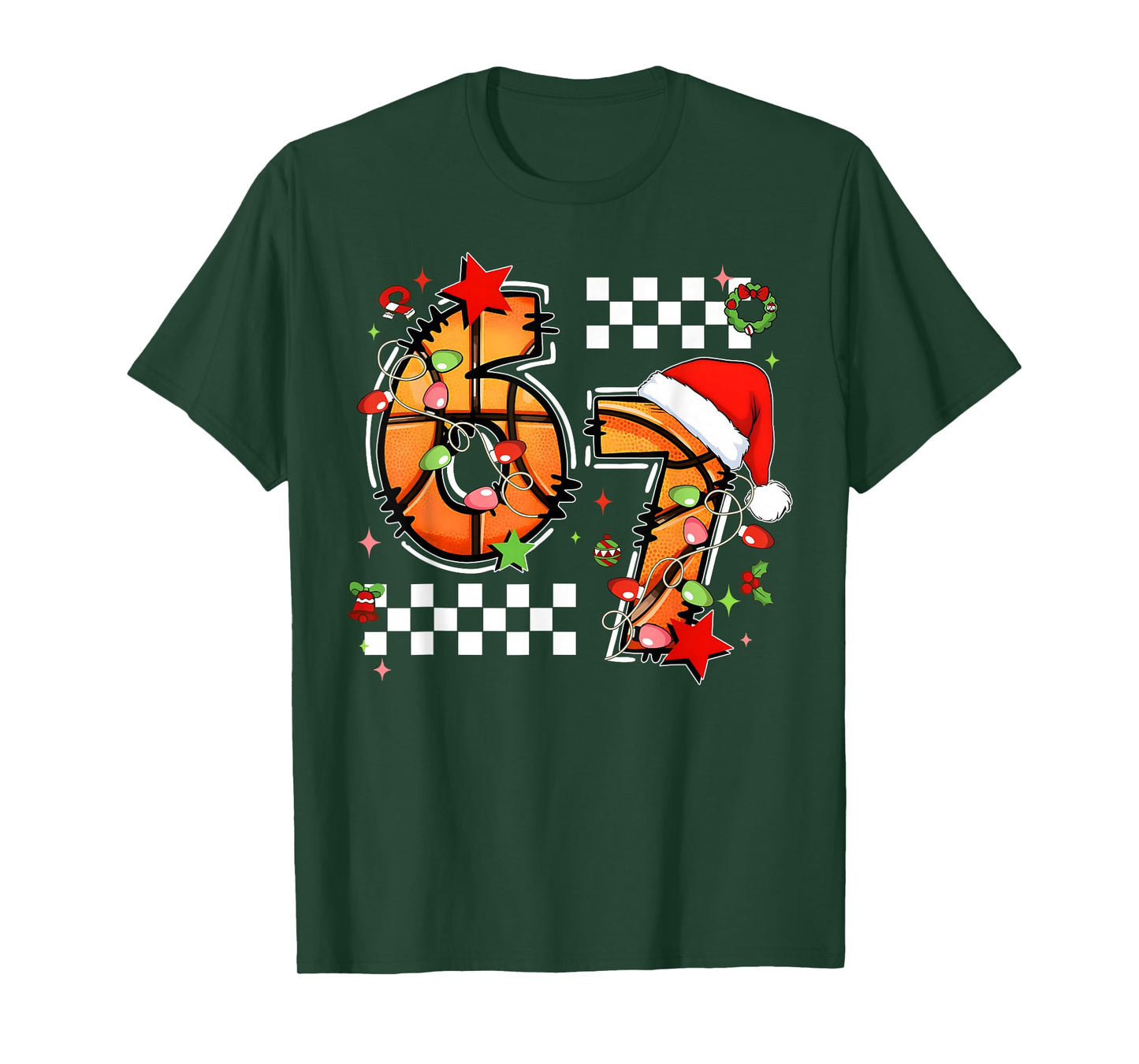 Checkered 67 Basketball Santa Hat Christmas Six Seven Meme T-Shirt